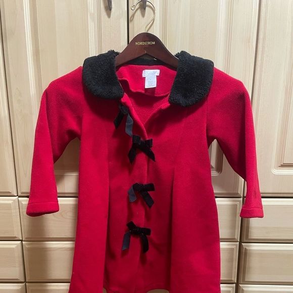 Girls Dress/Holiday Jacket with bow enclosures. Red and black. - Picture 1 of 3